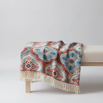 Moroccan Mosaic Tassel Cotton Blanket