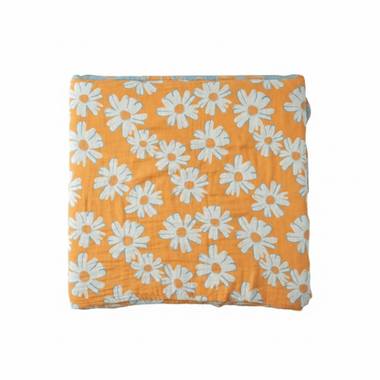 Summer-Ready Daisy Cotton Blanket - Yellow