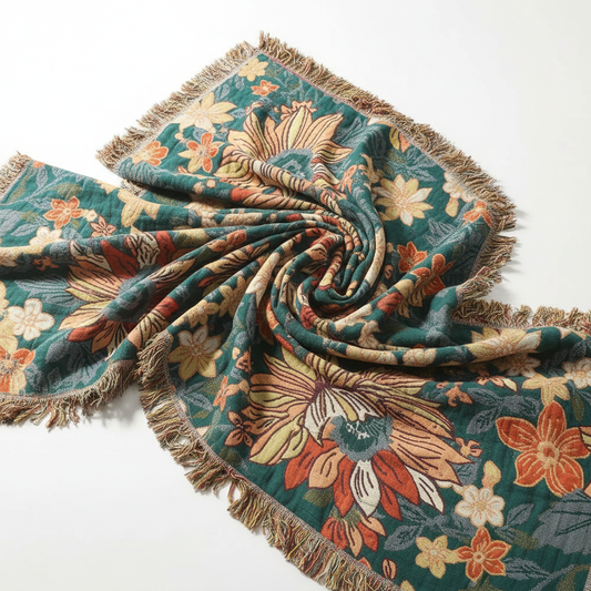 Modish Floral Cotton Tassel Throw Blanket