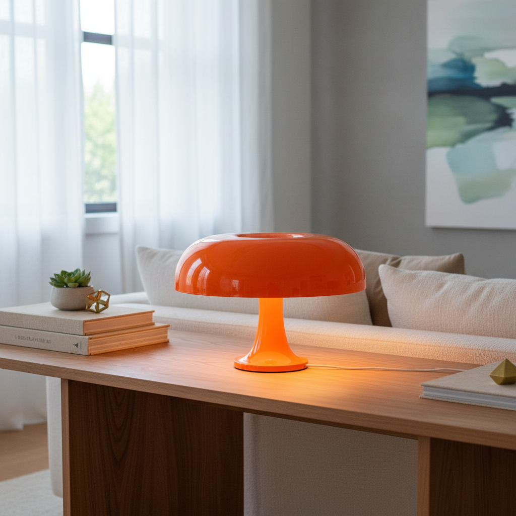 Lucente LED mushroom table lamp on a sideboard