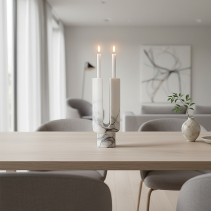 Eclipse Marble Candle Holder - lifestyle in modern dining room