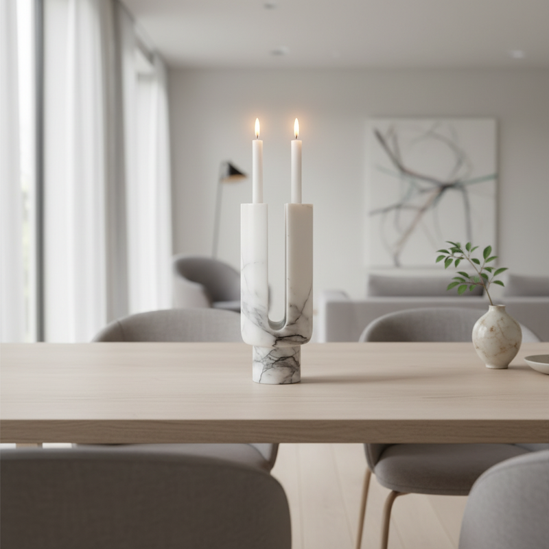 Eclipse Marble Candle Holder - lifestyle in modern dining room