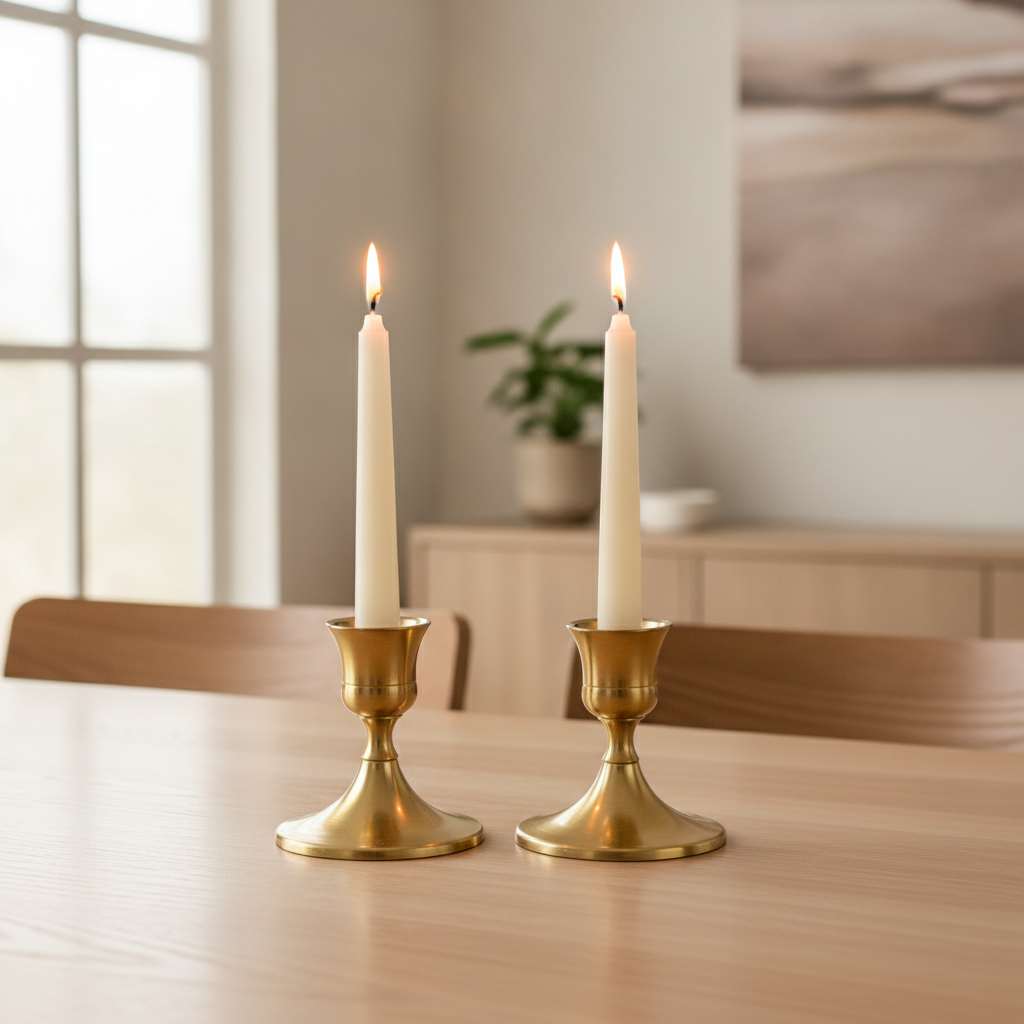 Shimmering Vintage Taper Candle Holders Set of 2 - lifestyle in modern dining room