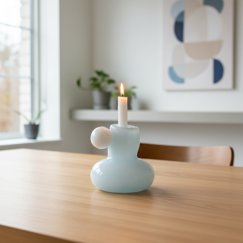 Celestial Nordic Glass Candle Holder - lifestyle in modern dining room
