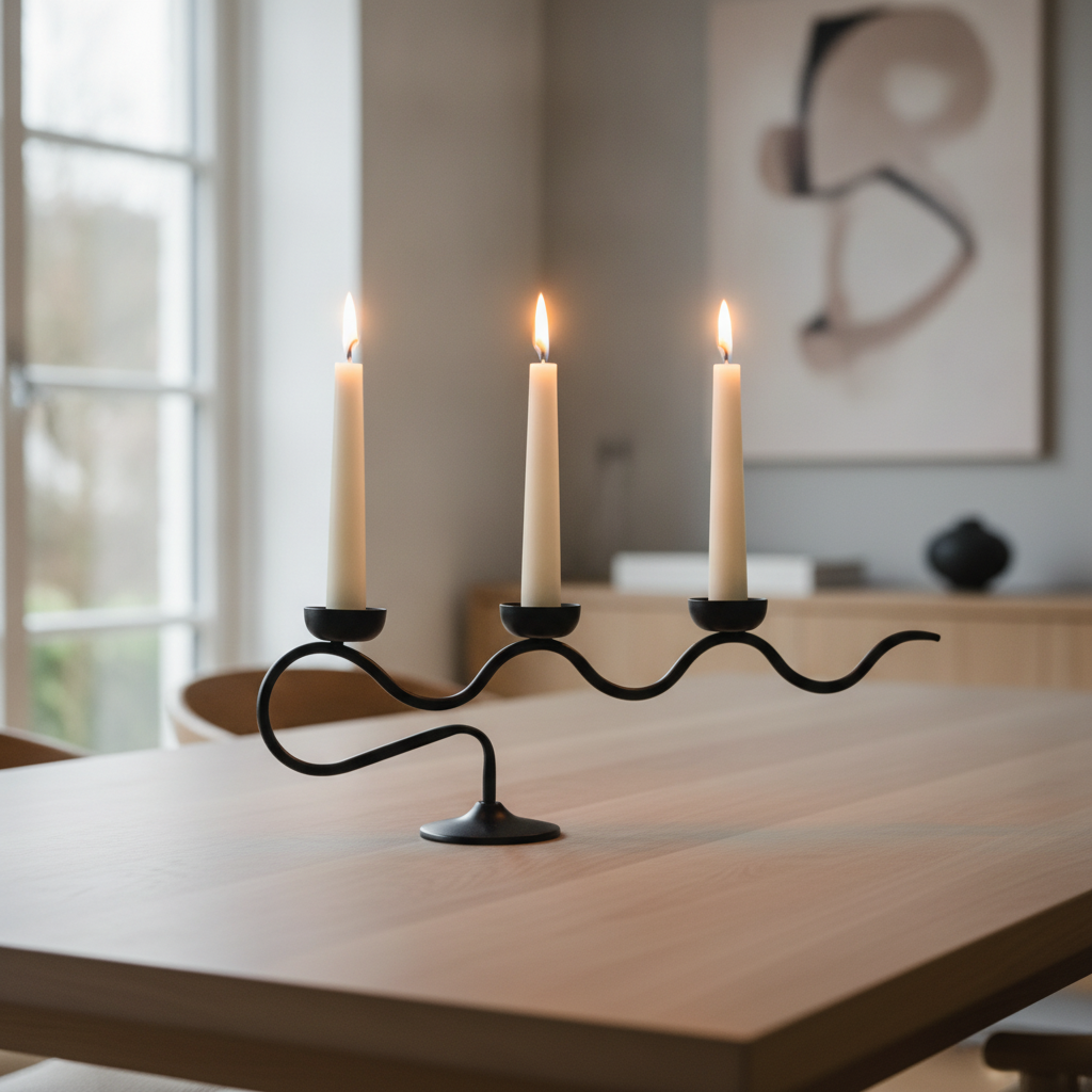 Tri Iron Twisted Candle Holder styled on a dining table