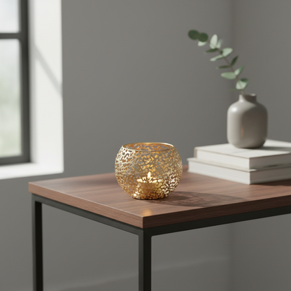 Glow Sphere Tealight Holder styled in a modern living room