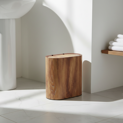 Modern Marble Trash Can placed in a clean modern bathroom corner