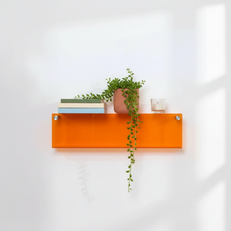 Modern Acrylic Floating Shelf mounted on a wall with decor lifestyle