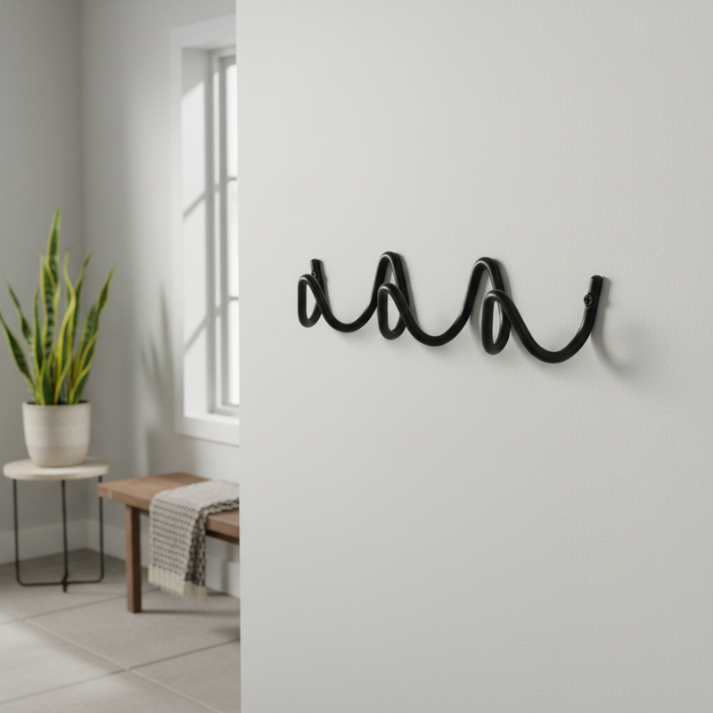 Ocean Wave Wall Hook Rack mounted in a modern entryway lifestyle