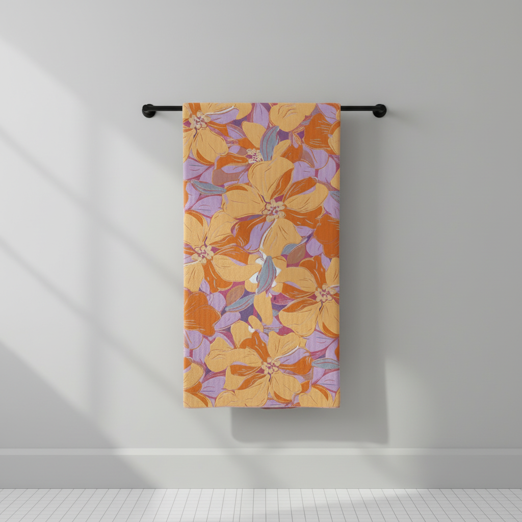 Microfiber Floral Quick-Dry Bath Towel styled in a modern bathroom