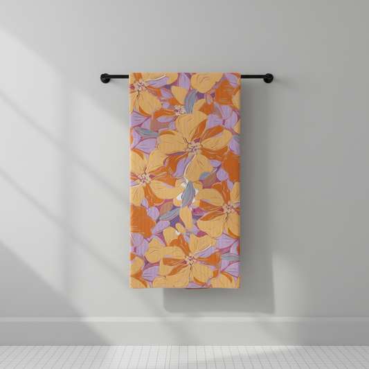 Microfiber Floral Quick-Dry Bath Towel styled in a modern bathroom