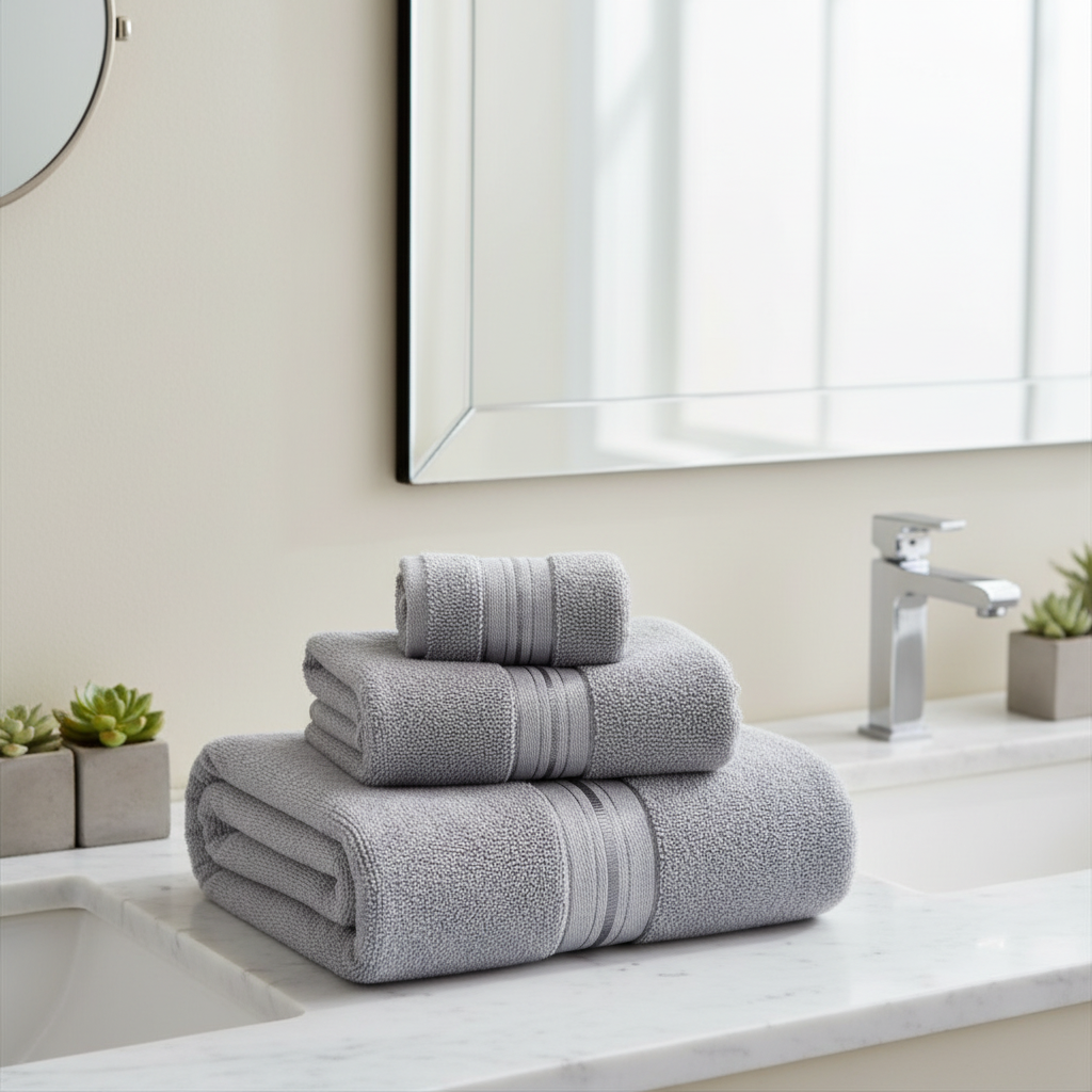 Egyptian Cotton Towel Set 3-Piece in modern bathroom lifestyle