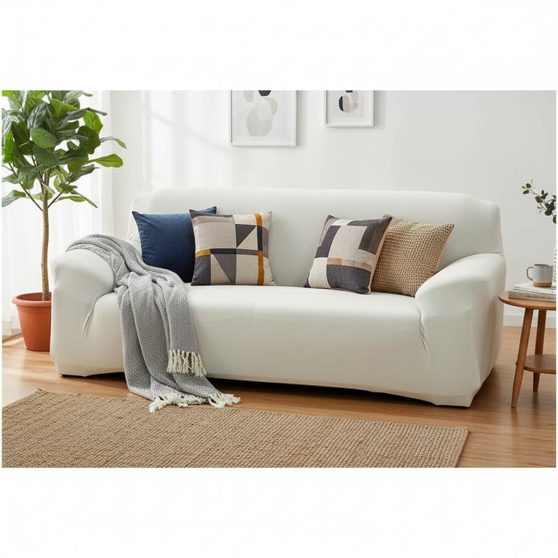 Alabaster Couch Cover styled in a modern living room