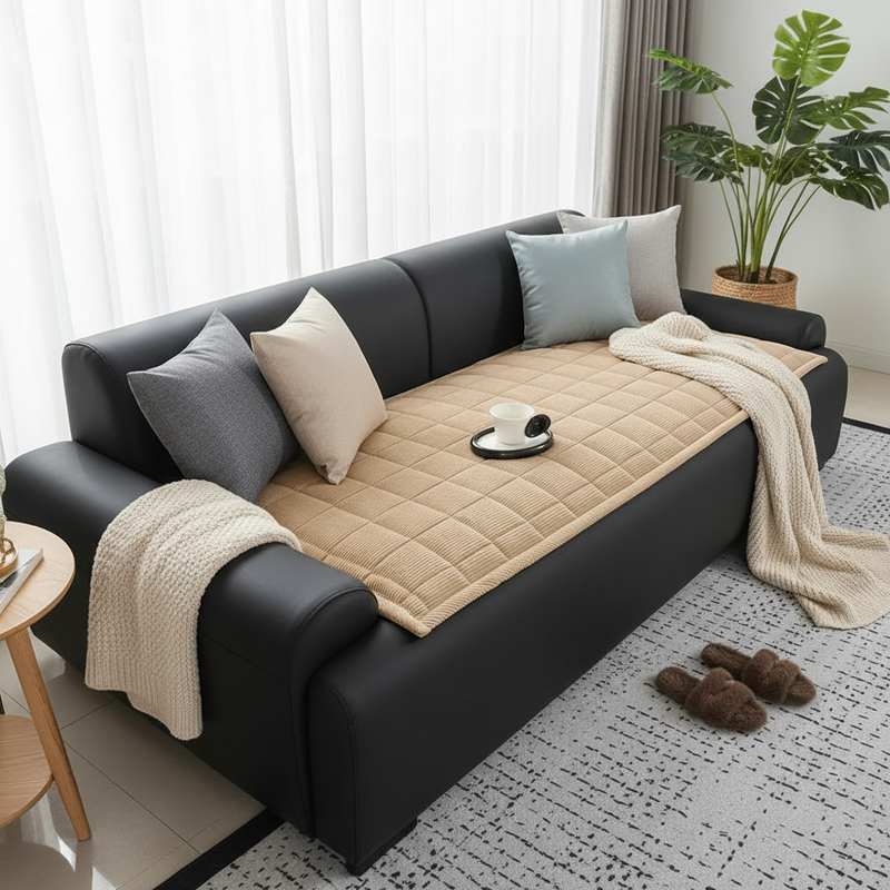 Metro Line Couch Cover Mat - quilted seat protector mat on sofa in styled living room