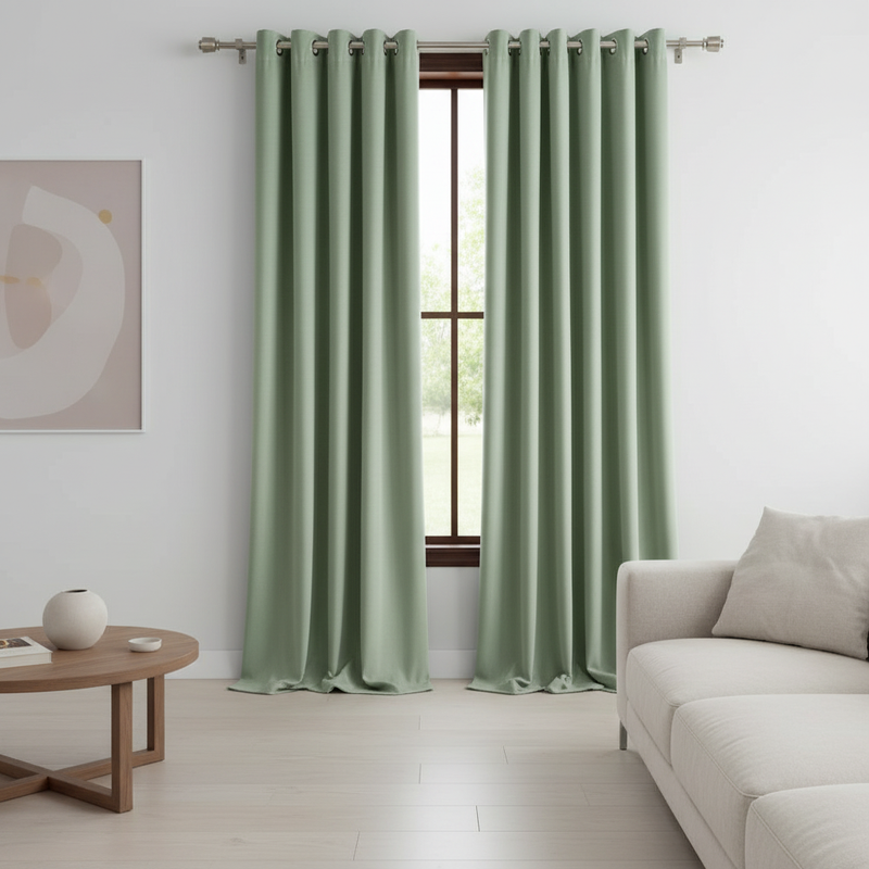 Soft Velvet Curtain Drapes hung on a living room window