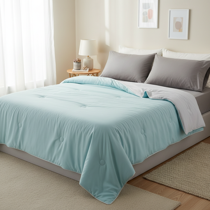 Forevercool cooling blanket neatly on a bed in a modern room