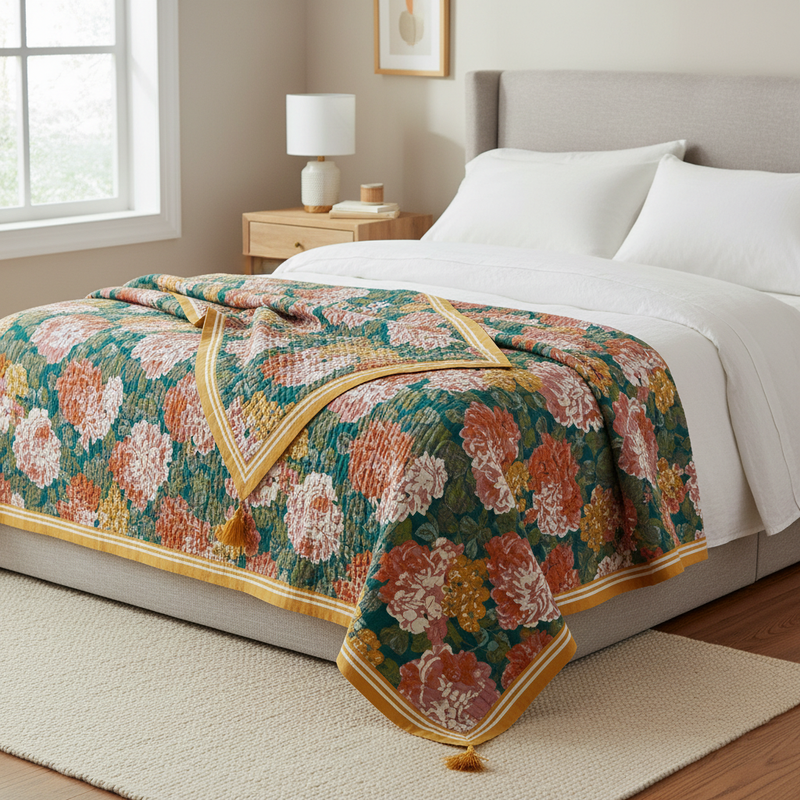 Tropical Breeze Cotton Blanket styled in a modern living room