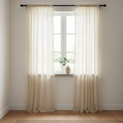 Chic Bohemian Crochet Curtain lifestyle - hung on window