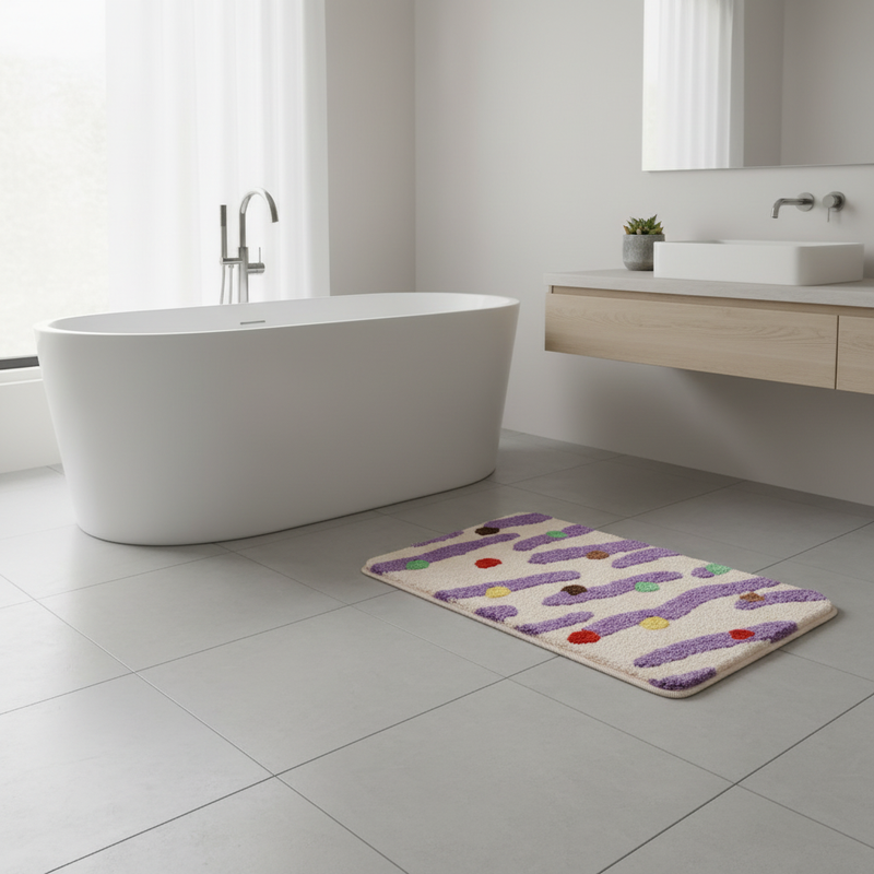 Candy Color Clash Bath Mat in a modern bathroom