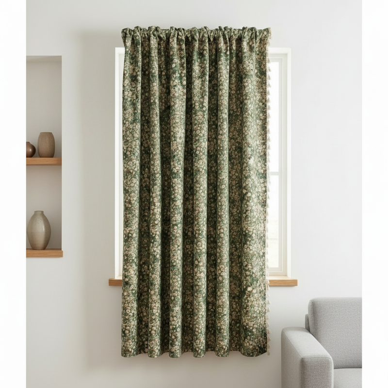 Noveau Ditsy Floral Tassel Curtain lifestyle - hung on window
