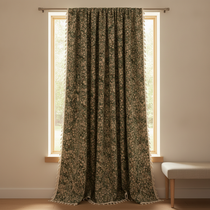 French Vintage Floral Tapestry Curtain lifestyle - hung on window