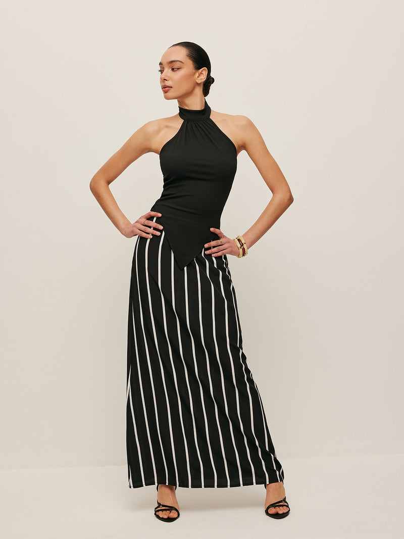 Ava Women's Asymmetric Skirt | Stripe, Halter, Zipper