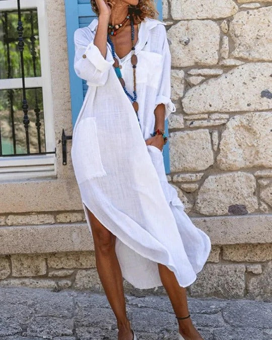 Elise Women's Linen Dress | Black, White