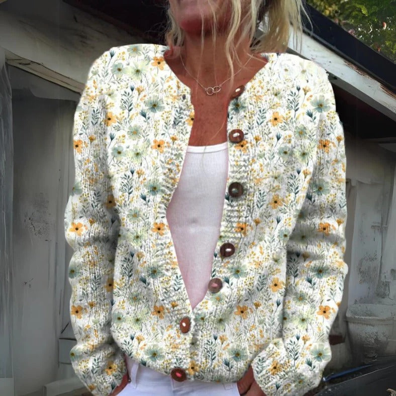 Nell Women's Floral Cardigan - fabric and finish detail