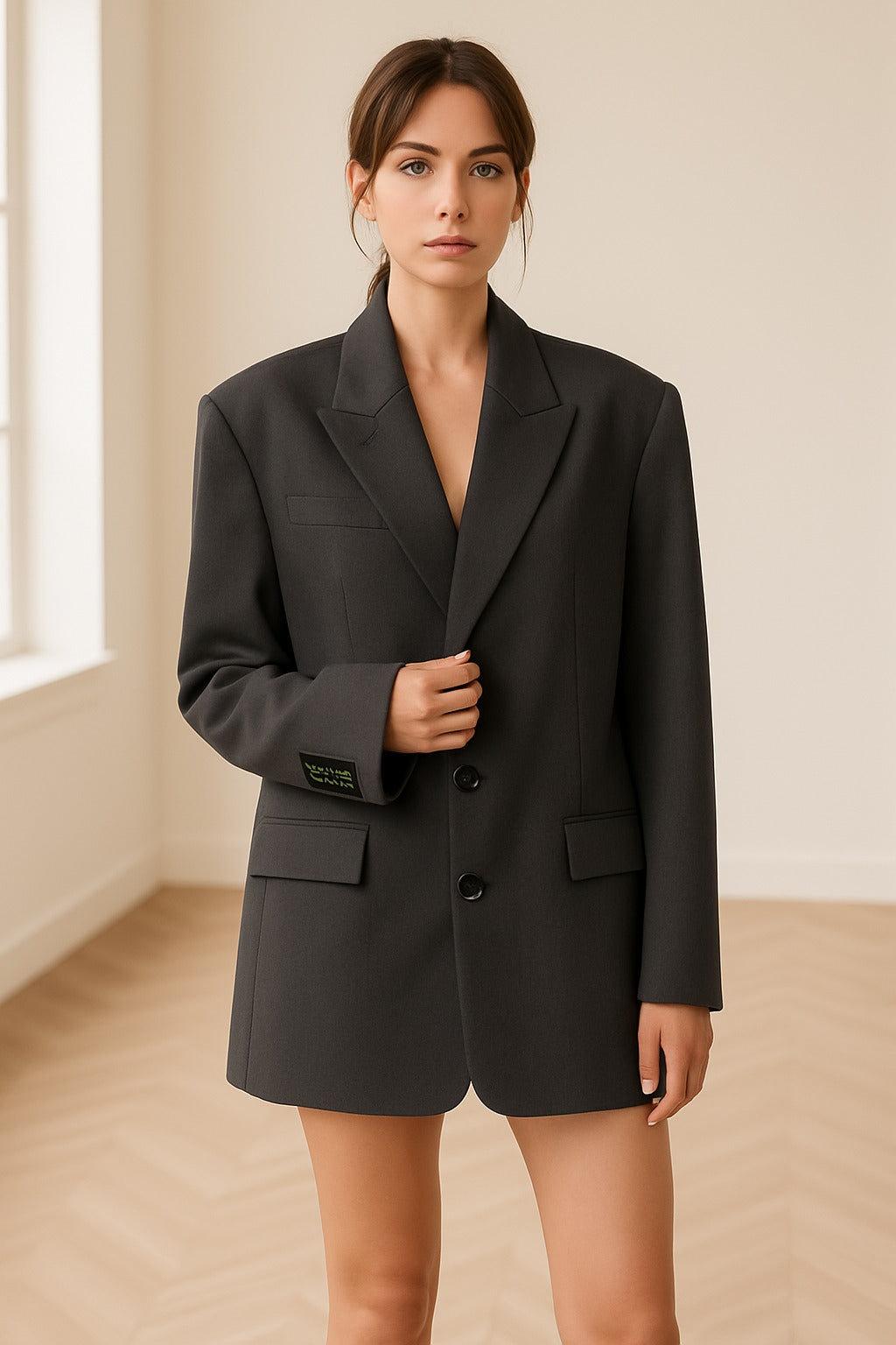 Nell Women's Oversized Blazer - fabric and finish detail
