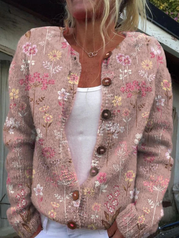 Lena Women's Floral Cardigan - fabric and finish detail