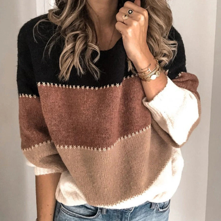 Ines Women's Striped Sweater - fabric and finish detail