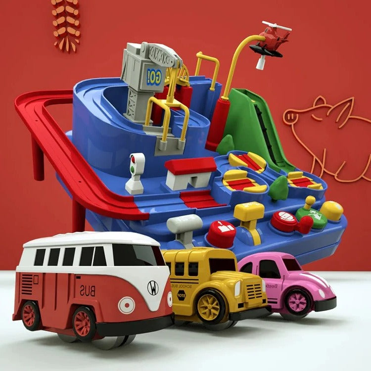 Cedar Car Track Game - flat lay