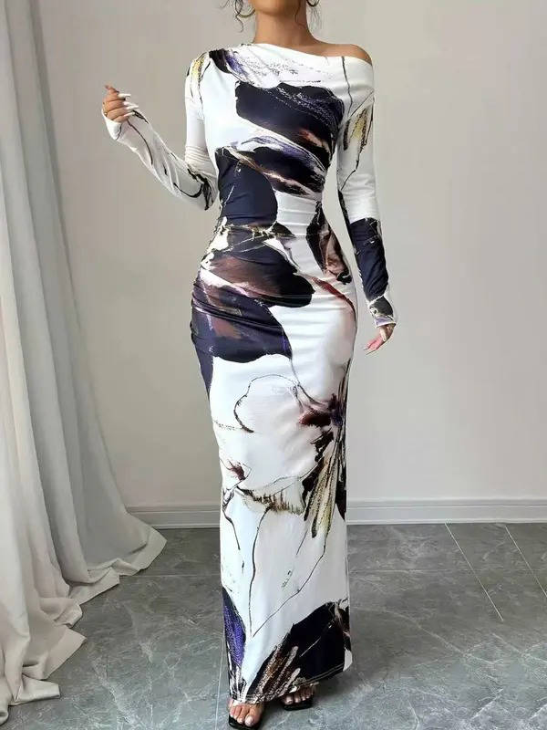 Sienna Women's Asymmetric Maxi Dress | Floral, Long Sleeve