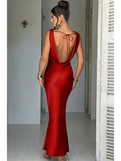 Thea Women's Satin Maxi Dress - fabric and finish detail