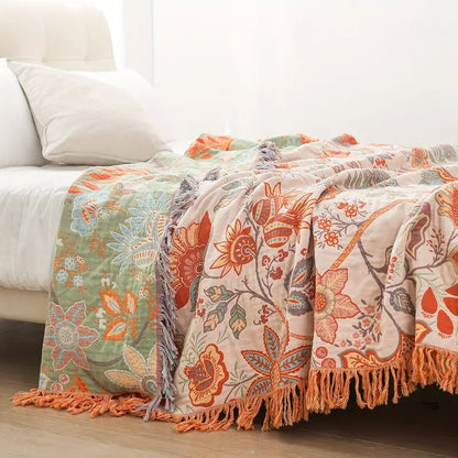 Rustic Floral Boho Cotton Blanket