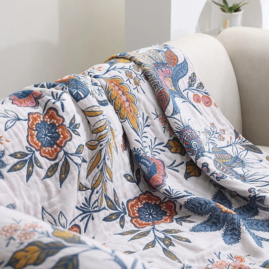 Rustic Artistic Flora Cotton Blanket