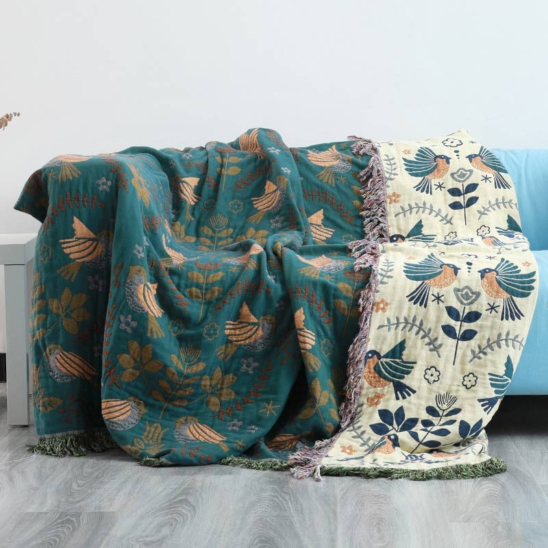 Willow Reversible Scandinavian Bird Blanket | 100% Cotton, Reversible