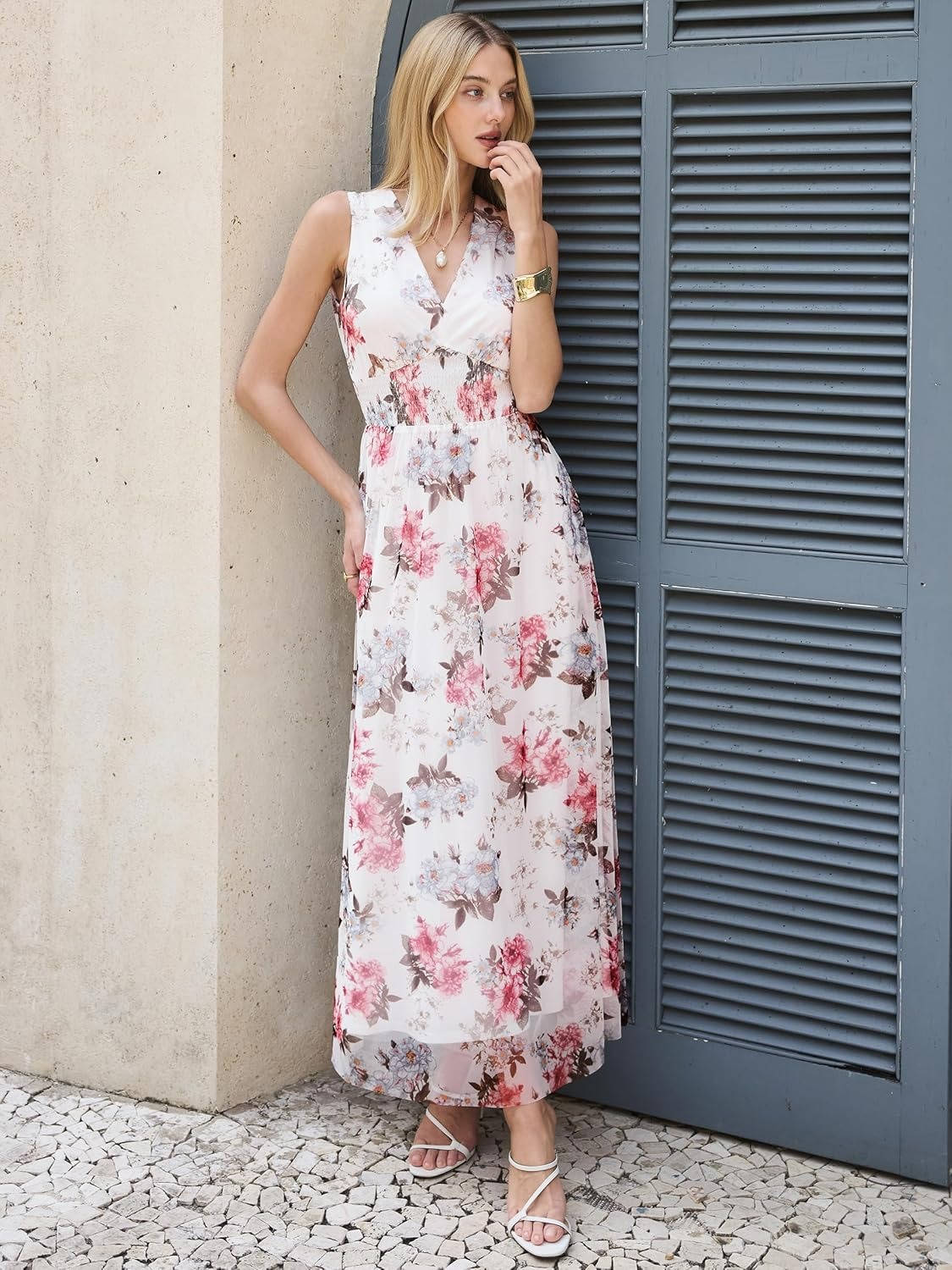 Nadia Women's Floral Maxi Dress - fabric and finish detail