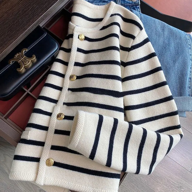 Delphine Women's Striped Cardigan | Classic, Button