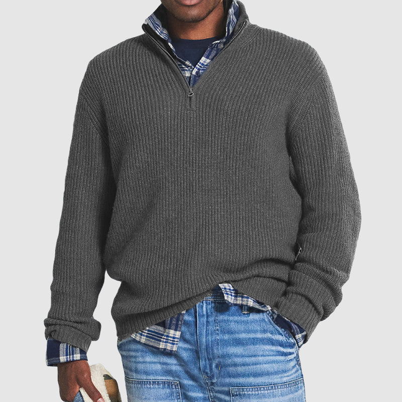 Elias Men's Sweater | Knit, Zip, Black