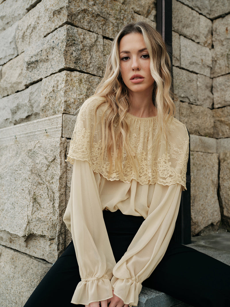 Rosa Women's Oversized Blouse | Chiffon, Lace, Tulle