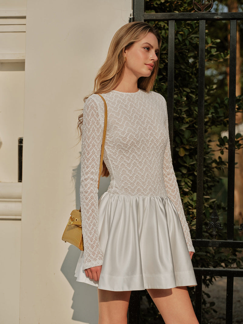 Anaïs Women's Satin Dress | Lace, Crew Neck, Long Sleeve