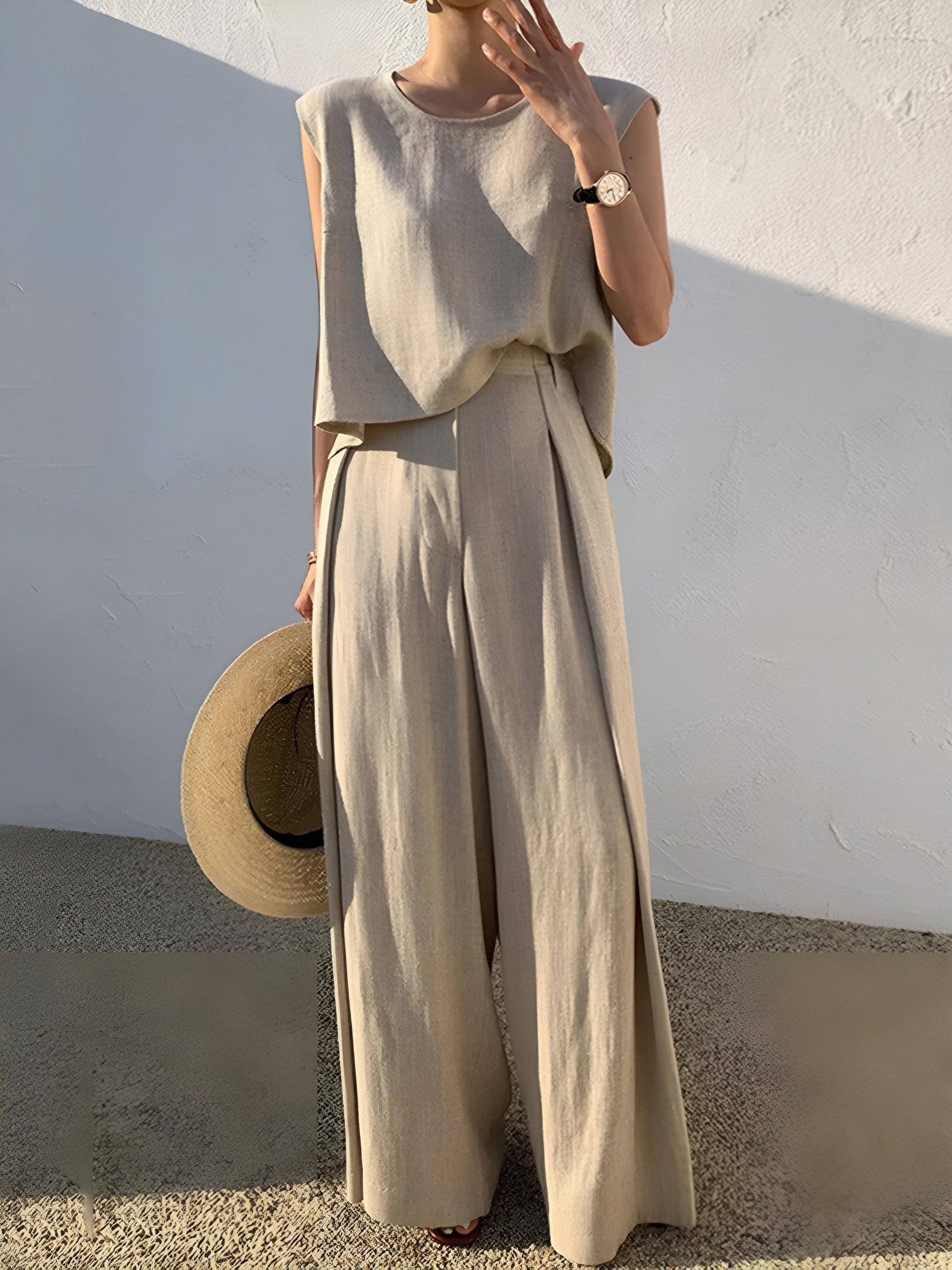 Greta Women's Linen Trousers - fabric and finish detail