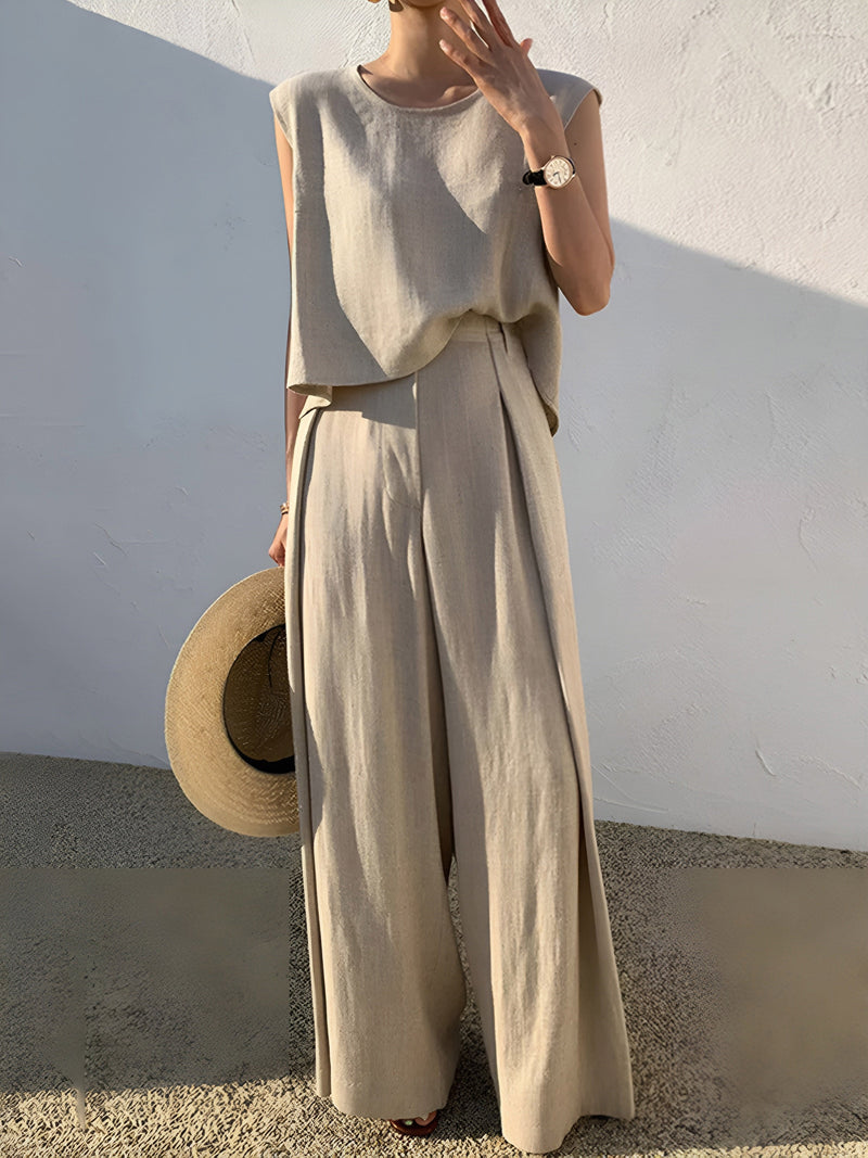 Greta Women's Linen Trousers - fabric and finish detail
