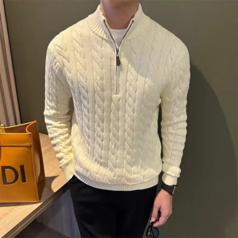 Casper Men's Cable Knit Sweater - fabric and finish detail