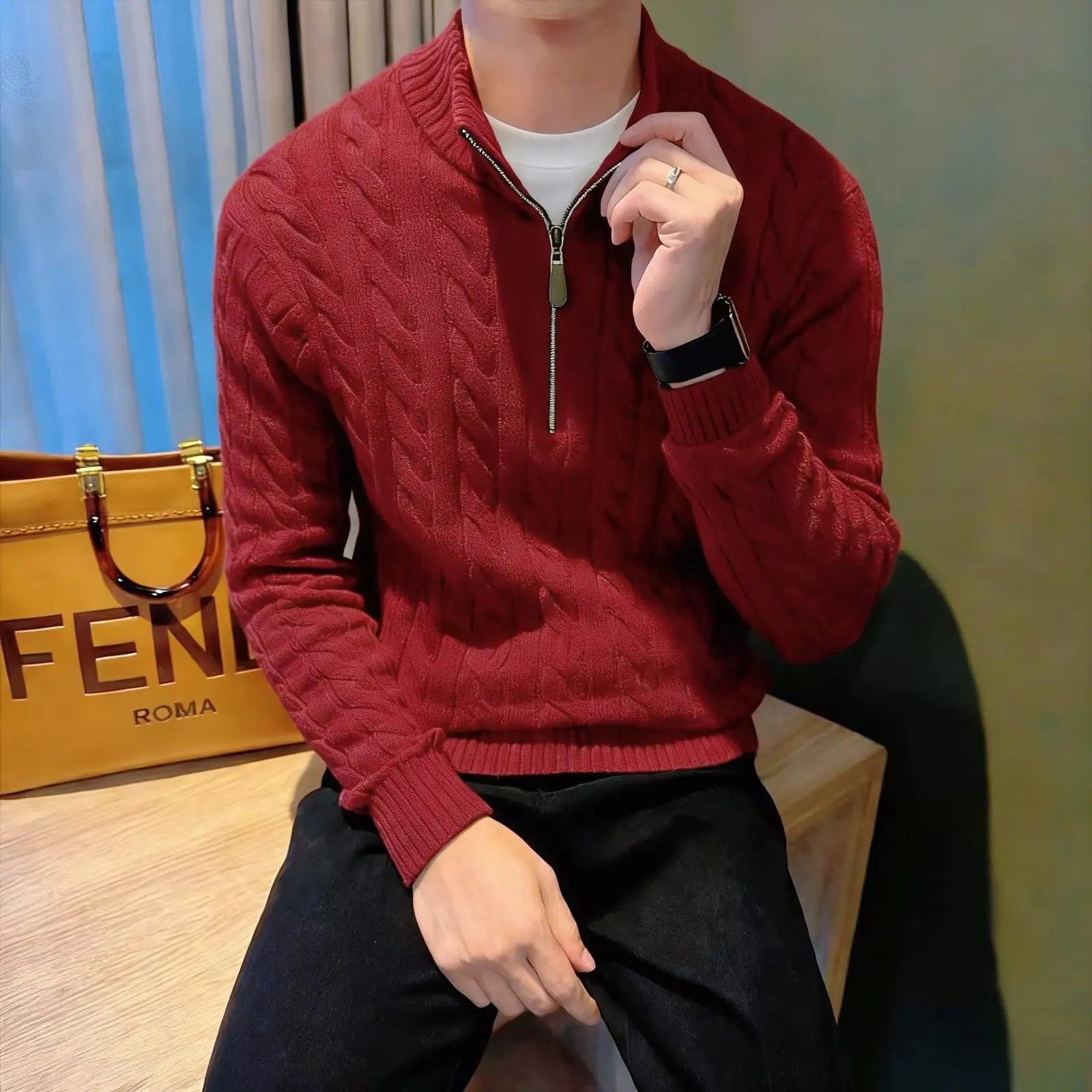 Casper Men's Cable Knit Sweater - shown in use