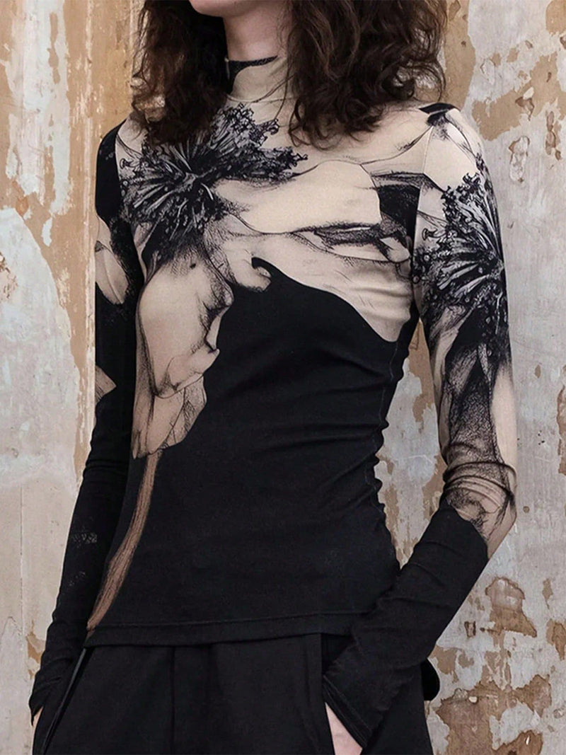 Edith Women's Printed Shirt | Slim Fit, Jersey, Mock Neck