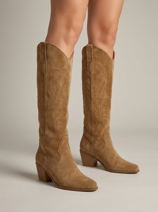 Lumi Women's Block Heel Knee-high Boots - styled view