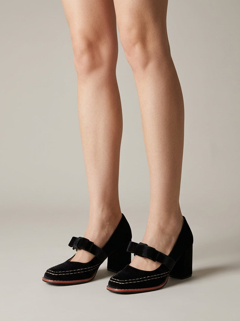 Paloma Women's Adjustable Heels | Block Heel, Bow, Velvet