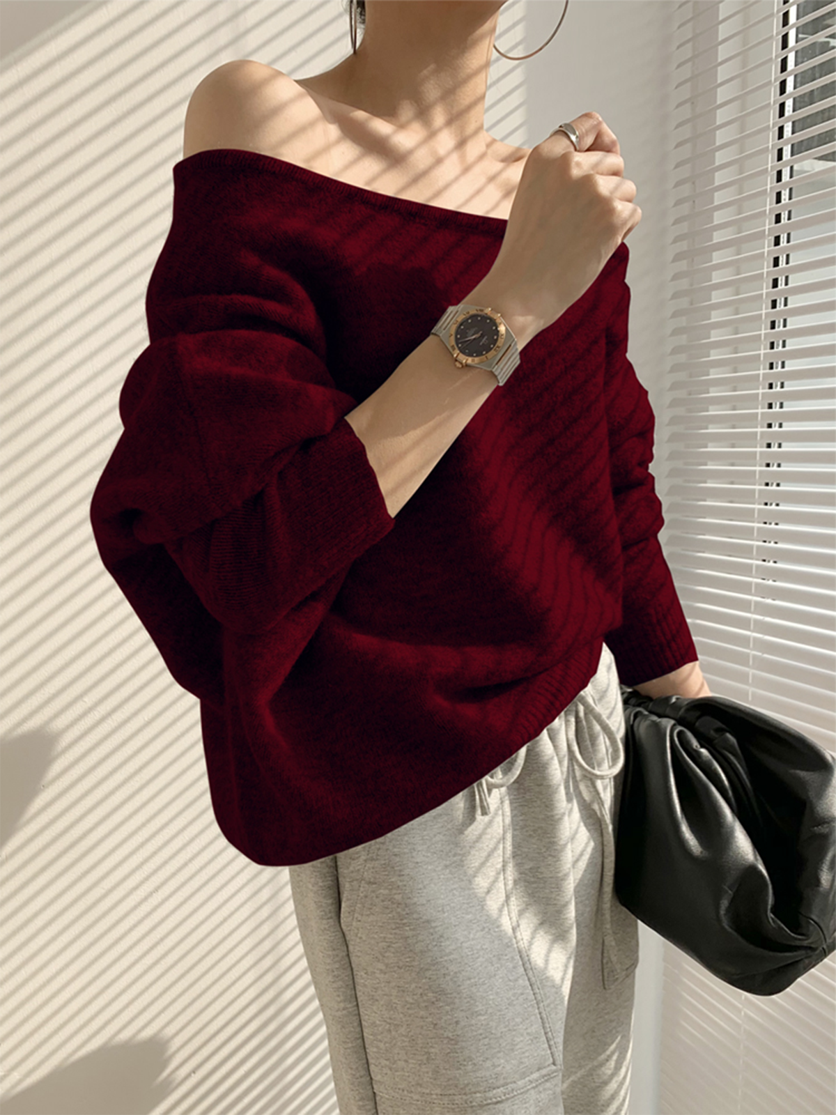 Vienna Women's Asymmetric Sweater - flat lay